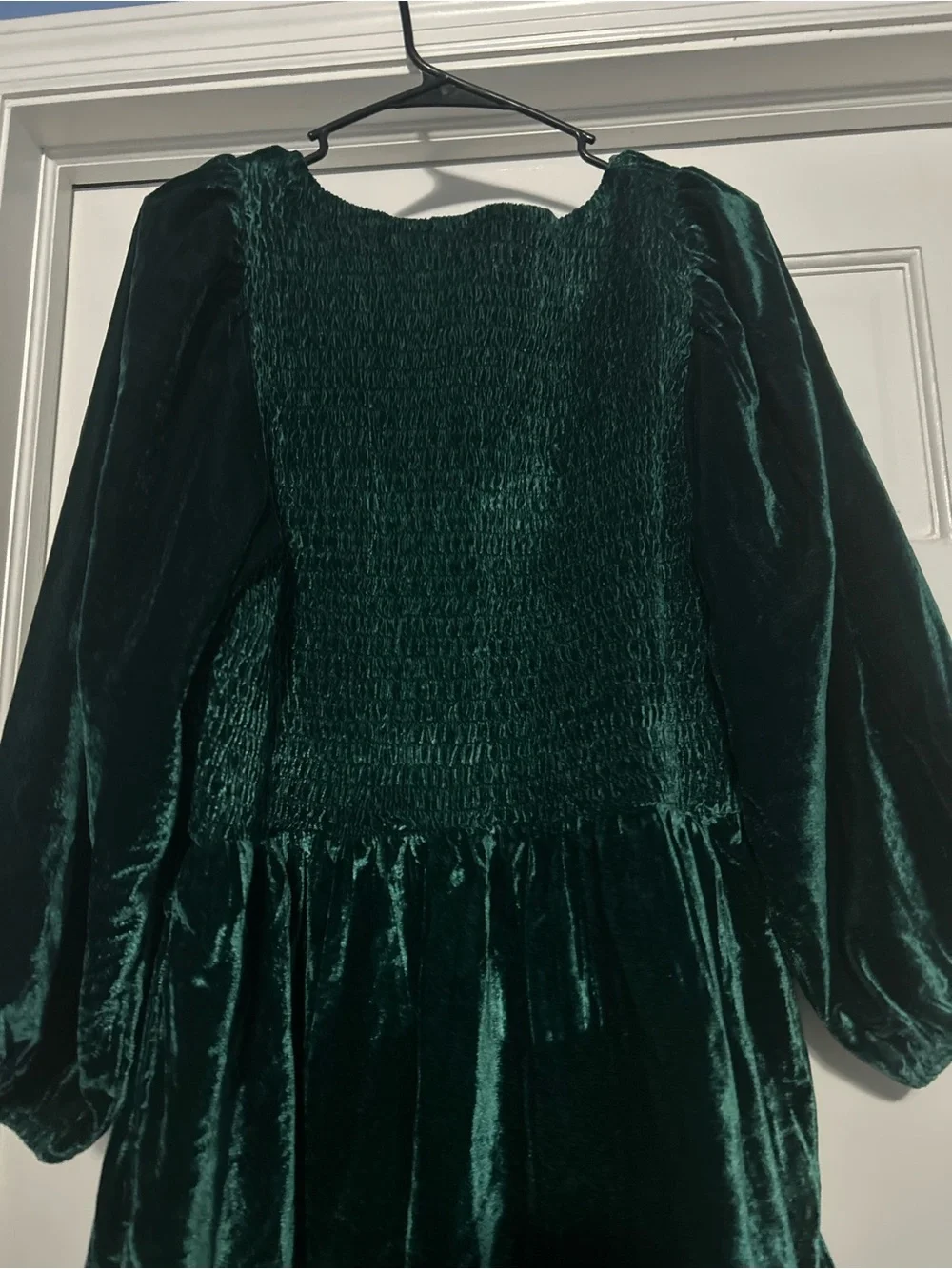 Free People large Farrier greenvelvet mini dress Christmas smocked bodice